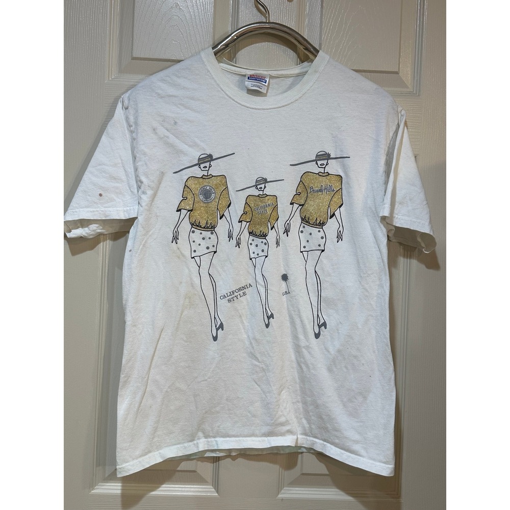 Vintage Hanes Heavyweight California Style Beverly Hills Glitter T-Shirt White M